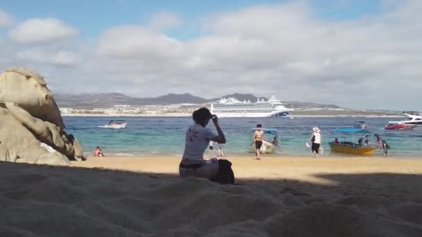 Χαλαρώνοντας Στην Παραλία Playa Del Amor Los Cabos Baja California — Αρχείο Βίντεο
