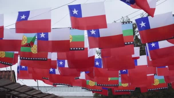 Small Chilean Flags Hanging Street Pomaire Melipilla Chile Close Low — Stock Video