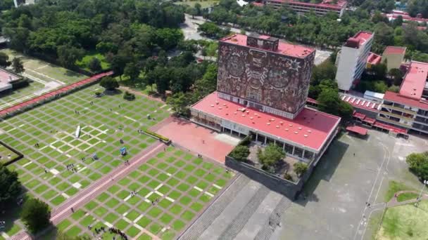 Edificio Biblioteca Central Ciudad Universitaria Unam Visto Desde Arriba — Vídeo de stock