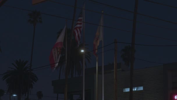 Полицейский Участок Вывеска Устанавливающая Наружное Здание Ночью Движение Шоссе — стоковое видео