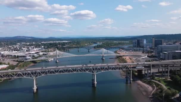 Downtown Portland Bridges Waterfront Einem Schönen Klaren Sonnigen Tag — Stockvideo