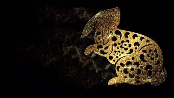 Ano Zodiacal Chinês Laço Sinal Astrológico Coelho Brilhando Partículas Ouro — Vídeo de Stock