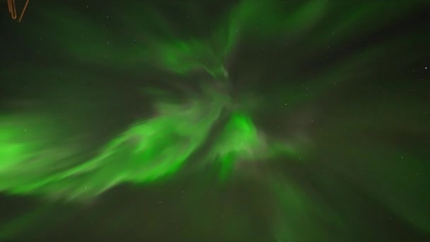 Bottom Shot Flickering Green Northern Lights Night Sky Iceland Handheld — Stock Video