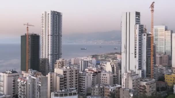 Zoom Avant Ville Beyrouth Près Rue Hamra Liban Coucher Soleil — Video