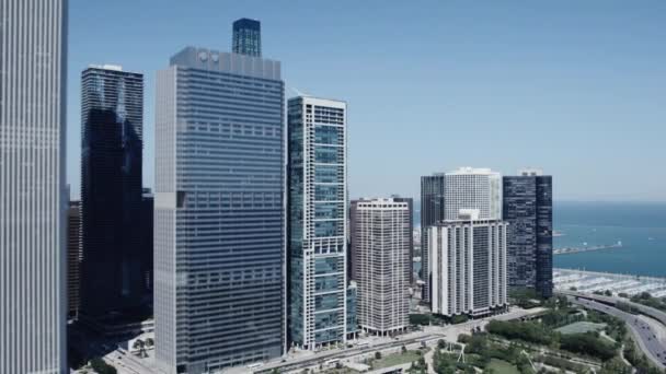 Пан Над Высотными Зданиями Чикаго Днем — стоковое видео