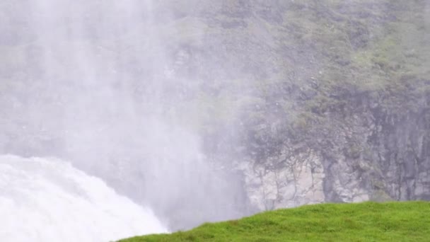 Nádherný Široký Výhled Řvoucí Vodopád Gullfoss Islandských Horách — Stock video