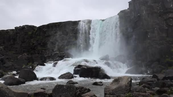 Stálý Široký Pohled Silný Xarrfoss Vodopád Islandu — Stock video