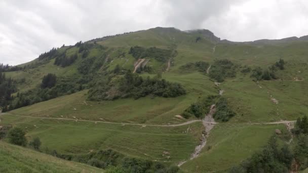 Ідилічний Альпійський Ландшафт Гірських Пасовищ Брієнці Швейцарія Похмурий День — стокове відео