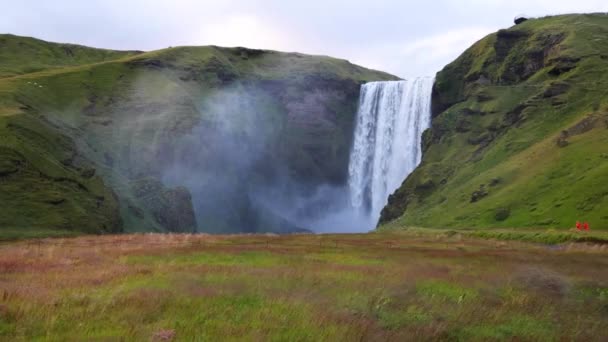 Incrível Tiro Largo Skgafoss Famosa Cachoeira Islândia — Vídeo de Stock