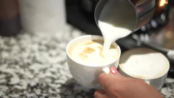 Coffee Shop Espresso Machine Hot Cappuccino Coffee Barista — Stock Video