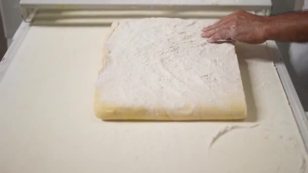 Пекарь Готовит Тесто Хлеба Кондитерских Изделий Листовой Ремесленной Пекарни Пекаря — стоковое видео