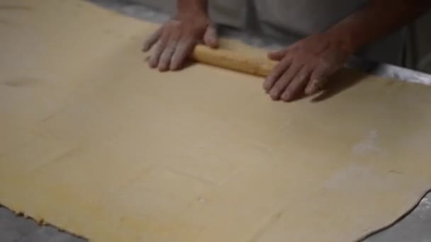 Ремесленная Пекарня Пекарь Хлеба Кондитерских Изделий Тесто Замеса Тесто Ролика — стоковое видео