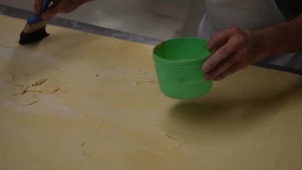 Esnaf Fırını Ekmek Hamur Işi Yapan Fırıncı Hamur Yoğurma Hamurlu — Stok video