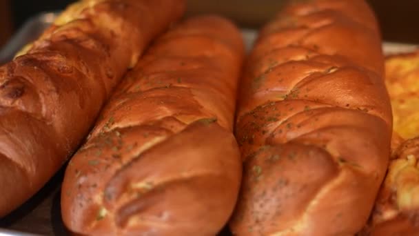 Bäckerei Süßes Brot Handwerkliches Brot Salziges Brot — Stockvideo