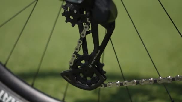 Kerékpár Alkatrész Meghajtó Lánc Hátsó Desailleur Mtb Mountain Bike Kerékpározás — Stock videók