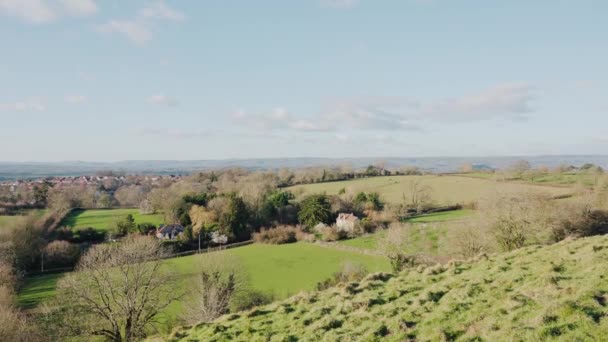 Verde Paesaggio Campagna Britannico Sulla Cima Della Torre Glastonbury Tor — Video Stock