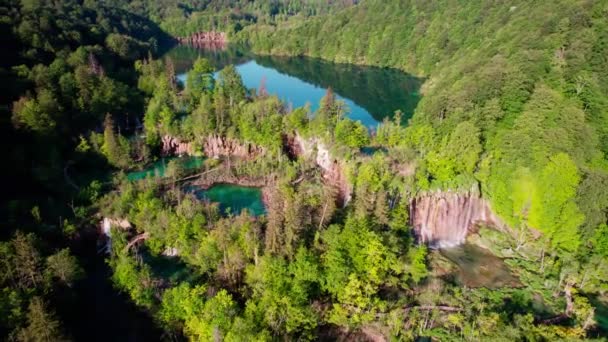 Paradisiac Astonishing View Plitvice National Park Lakes Croatia Circling — Stock Video