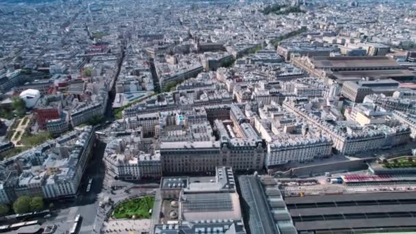Luchtdrone Cirkelt Rond Parijs Gare Nord Treinstation Dag — Stockvideo