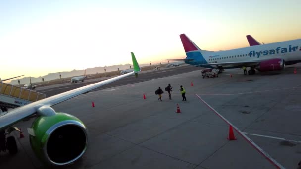 ケープタウン空港で飛行機を離陸させ固定する準備をする — ストック動画