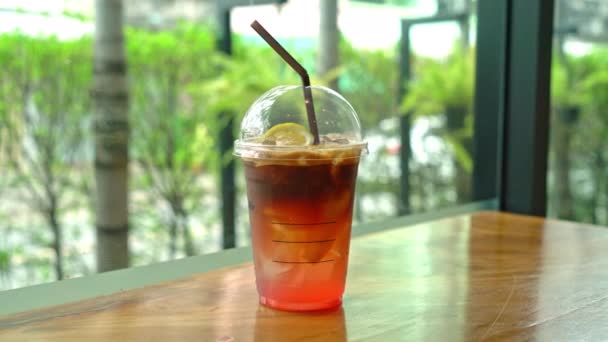 Espresso Coffee Shot Lemon Peach Soda Glass Coffee Shop Cafe — Stock Video