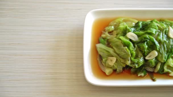 Stir Fried Iceberg Lettuce Oyster Sauce Healthy Food Style — Stock Video