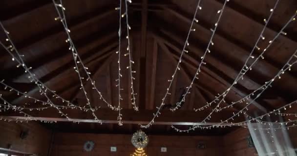 Szeroki Widok Lampy Ślubnej Wystrój Kierunku Centrum Ceremonii Ślubnej — Wideo stockowe