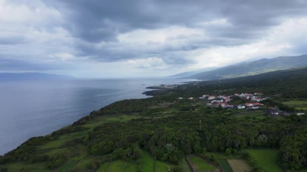 Letecký Pohled Úžasný Ostrov Pico Azorách Portugalsko Oceán Lesní Krajina — Stock video