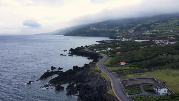 Atemberaubende Luftaufnahme Der Küste Von Der Insel Pico Azoren Entlang — Stockvideo
