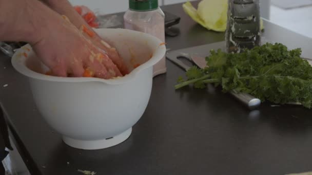 Person Prepares Sauerkraut Home Fementation Process Series Part — 비디오