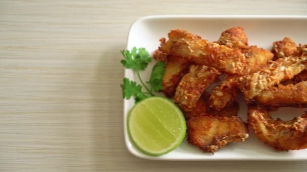 Fried Snapper Belly White Plate Asian Food Style — Video Stock