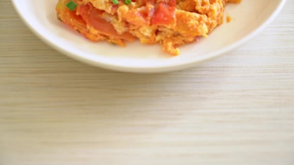 Stir Fried Tomatoes Egg Scrambled Eggs Tomatoes Healthy Food Style — Vídeo de Stock