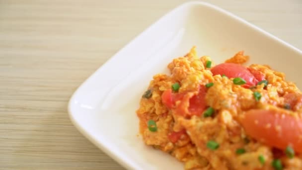 Stir Fried Tomatoes Egg Scrambled Eggs Tomatoes Healthy Food Style — Stockvideo