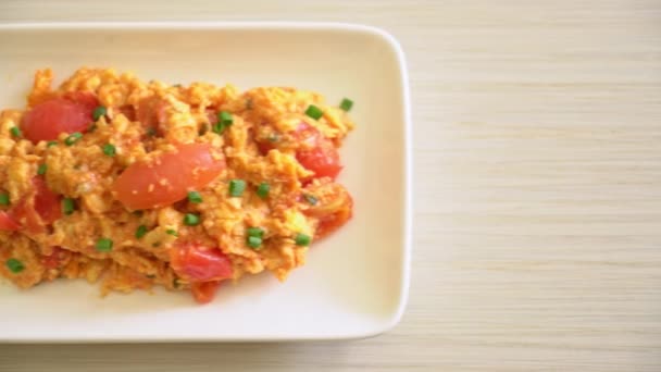 Stir Fried Tomatoes Egg Scrambled Eggs Tomatoes Healthy Food Style — Vídeo de stock