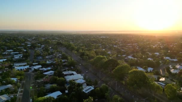 Sunset Sunrise Drone Aérea Tiro Bairro Residencial Dia Ensolarado — Vídeo de Stock