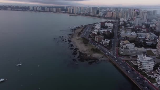 Aerial View Coastline City Punta Del Este Uruguay Sunset — 비디오