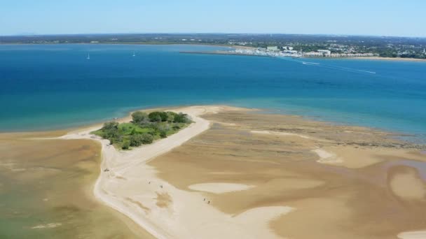 Tropical Sand Island Blue Turquoise Bay Aerial Flyover Australia — Video