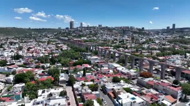 Aqueduc Pierre Dans Ville Santiago Queretaro Point Repère Historique Mexique — Video