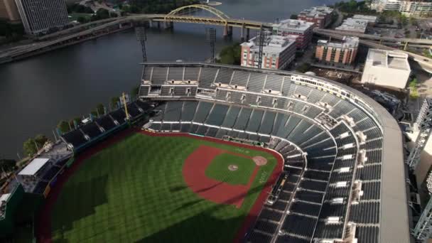 Панорамная Съемка Бейсбольного Стадиона Питтсбурге Пенсильвания Сша Pnc Парк — стоковое видео