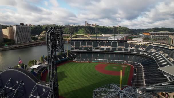 Estadio Los Piratas Pittsburgh Primer Plano Tiro Drones Hermoso Estadio — Vídeos de Stock