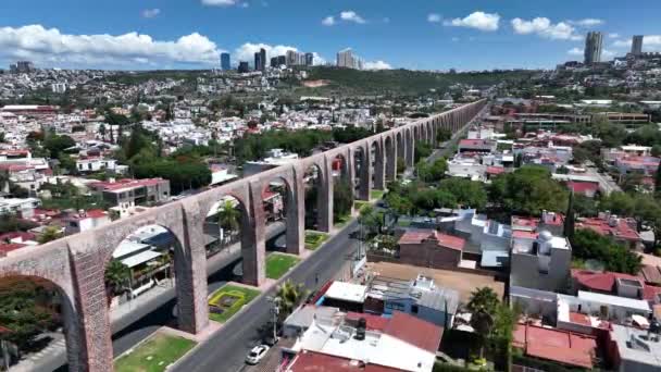 Acueducto Queretaro Mexikói Középső Házakban Épületekben — Stock videók