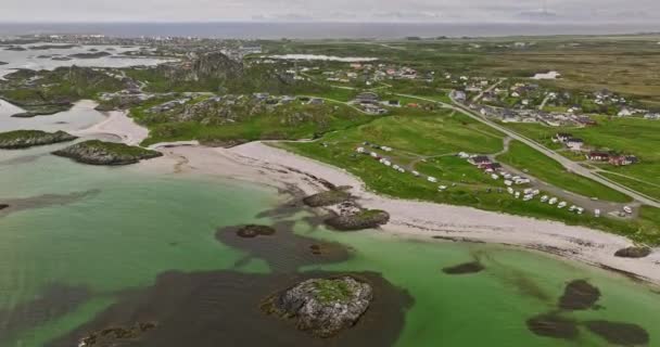 Andenes Norway Birds Eye View Drone Flyover Coastal Camping Ground — Αρχείο Βίντεο
