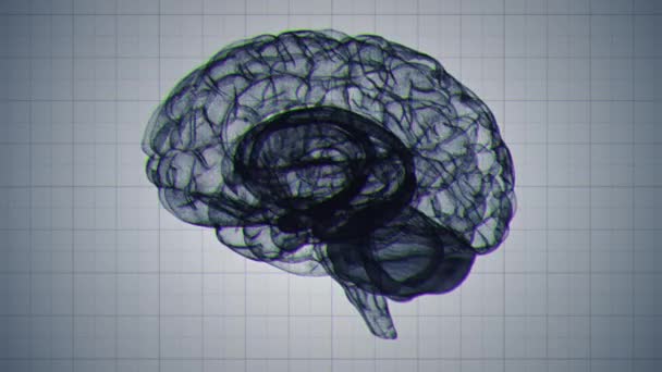 白を基調としたスタイル化されたワイヤーフレーム3D脳モデルのシームレスなループ — ストック動画