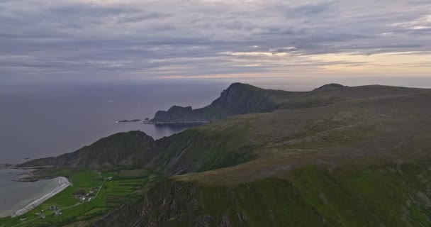 Stave Norway Aerial Cinematic Panning View Capturing North Atlantic Ocean — Αρχείο Βίντεο