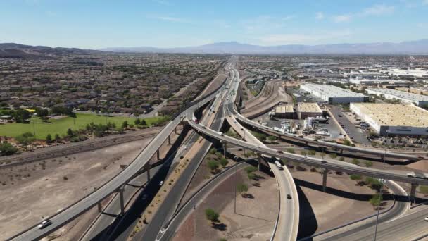 Aerial View Busy Highway Junction Henderson Nevada Views Houses Mountains — Stock Video