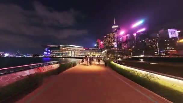 Night Hyperlapse Hong Kong Convention Exhibition Centre Victoria Harbour — Stock Video