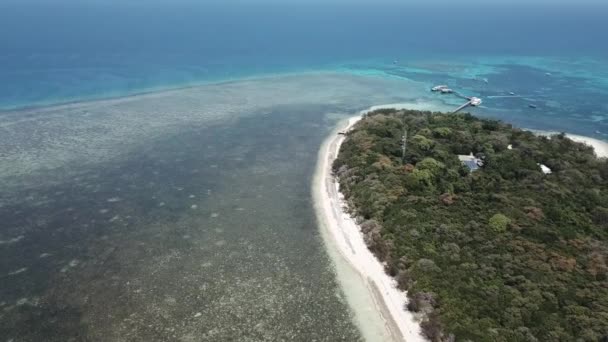 Drohne Schwenkt Auf Das Große Barriereriff Und Die Tropische Insel — Stockvideo