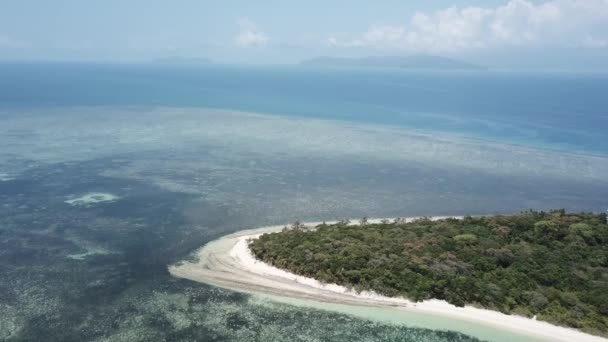 Letecký Letoun Řítí Dolů Zelenému Tropickému Ostrovu Stromy Průzračné Modré — Stock video