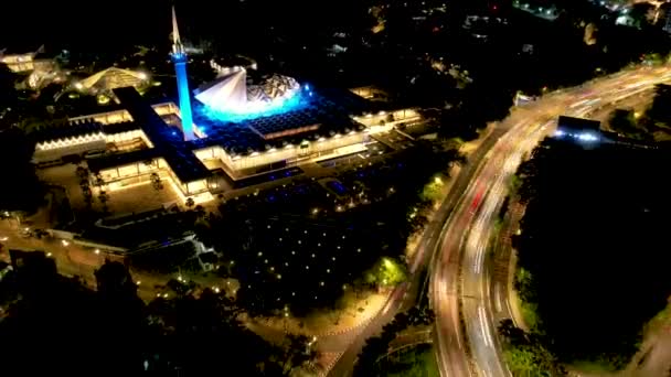 Powietrzny Hiper Zanik Nocnej Ulicy Wysokich Budynków Mieście Kuala Lumpur — Wideo stockowe