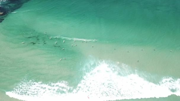 Aeronave Drone Surfista Pegando Uma Onda Uma Praia Com Bela — Vídeo de Stock