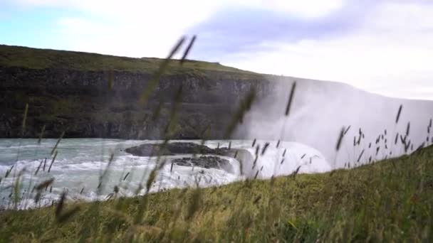 Γραφικό Τοπίο Της Ισλανδίας Καλοκαίρι Στο Καταρράκτη Gullfoss — Αρχείο Βίντεο